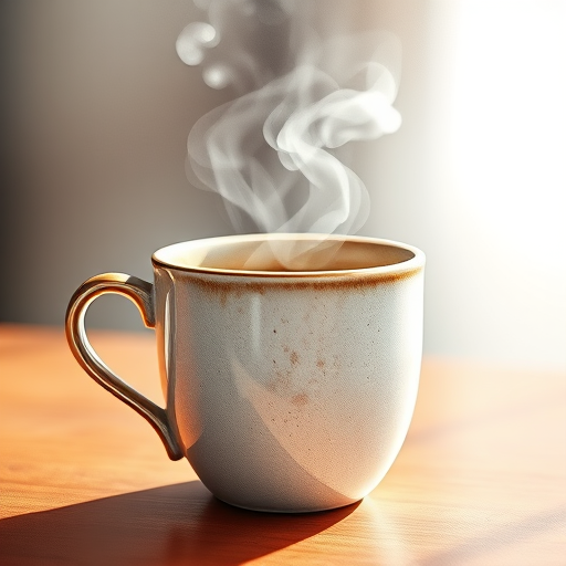 high-resolution digital watercolor illustration of a steaming coffee cup with a textured ceramic finish, soft natural lighting, 50mm lens, f/1.8 aperture, shallow depth of field, captured in a studio setting