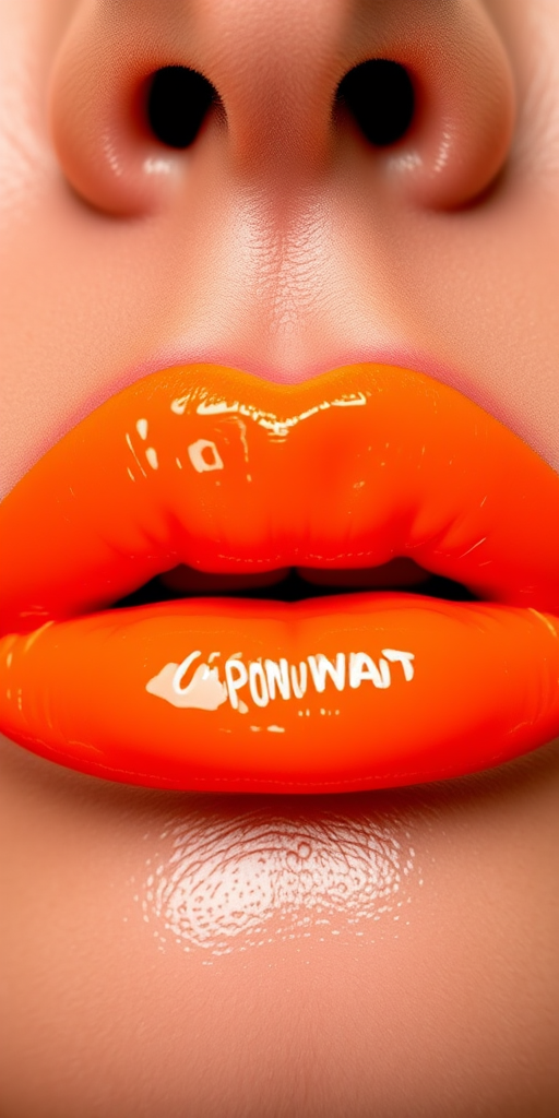 Electric neon orange lips with a high-shine vinyl finish and ultra-pigmented color, dubbed "Citrus Shock Lacquer"