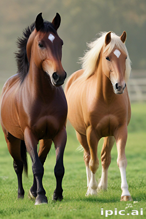 Two Majestic Horses Galloping Gracefully Through a Lush Green Meadow