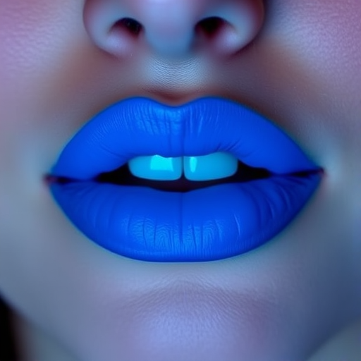 Electric blue lip stain with a matte finish, dubbed "Neon Skyline," providing long-lasting color that gradually fades to a subtle tint