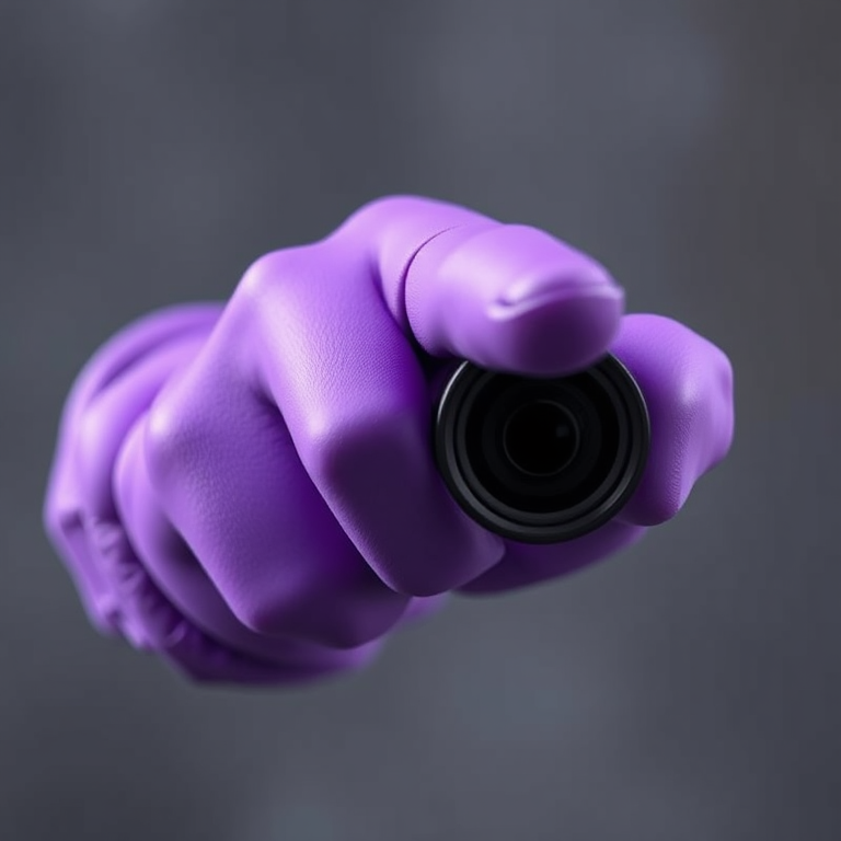 Create a high-resolution illustration of a stylized, oversized purple pointing hand, using a digital camera with a macro lens, aperture set to f/2.8, ISO 100, and a shallow depth of field for a smooth background blur, focusing closely on the hand's details.