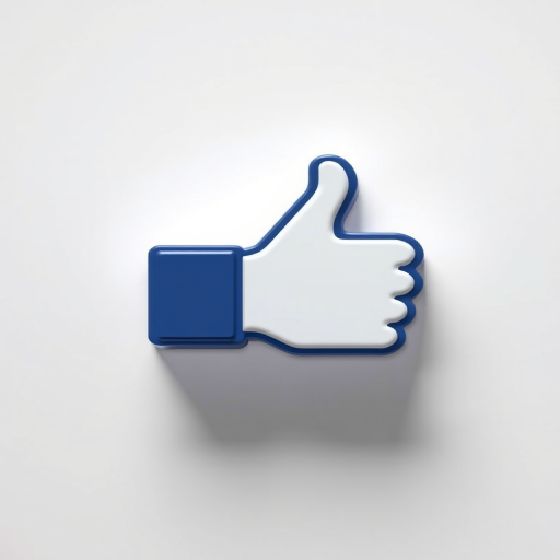 Generate a high-resolution 3D render of a Facebook like thumb icon with soft shadows, using a Canon EOS 5D camera, aperture f/8 for sharp depth of field, 50mm lens, at ISO 100, in studio lighting for even illumination.