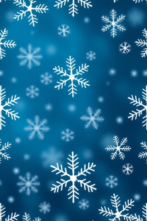 Create a seamless pattern of white snowflakes on a deep blue background with a soft bokeh effect, using a DSLR camera, aperture f/8, shutter speed 1/250s, ISO 100, and a 50mm lens to enhance image quality.