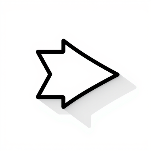 Create an arrow design with a clean white fill and a bold black outline, captured using a DSLR camera with a 50mm lens, f/2.8 aperture, ISO 100, and natural light to enhance clarity and contrast.