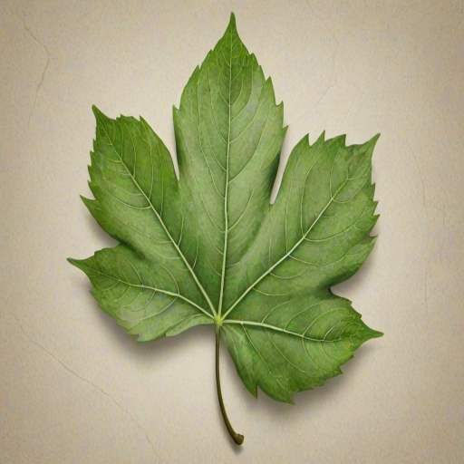 create a realistic illustration of a single green leaf with prominent veins, set against a neutral background