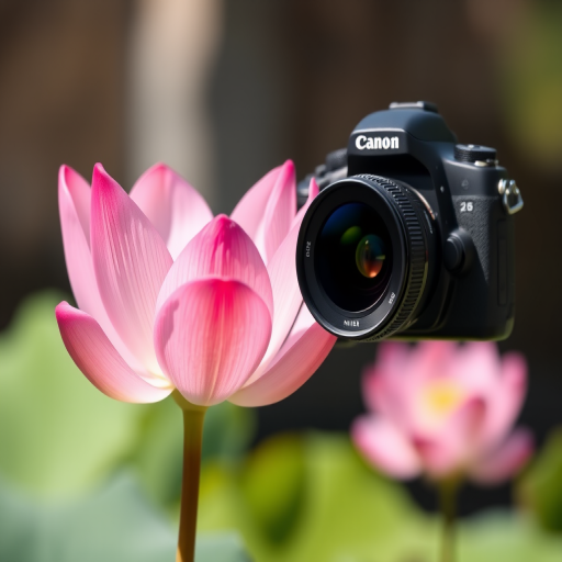 Capture a close-up of a pink lotus flower with soft-focus background, using a DSLR camera, 50mm lens, aperture f/2.8, ISO 100, natural lighting, and a shallow depth of field.