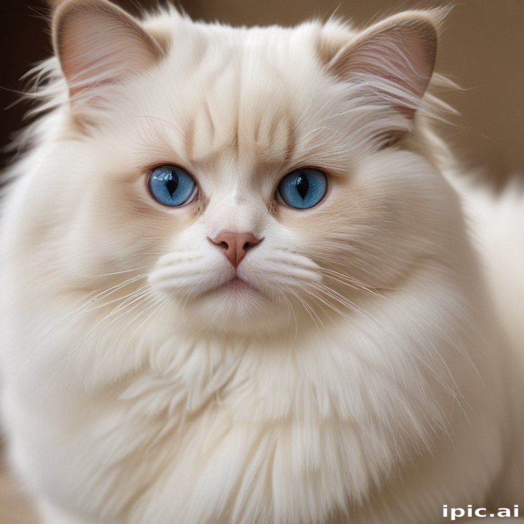 A Majestic White Cat with Striking Blue Eyes and Fluffy Fur.