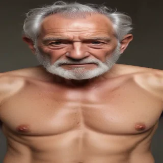shirtless old man