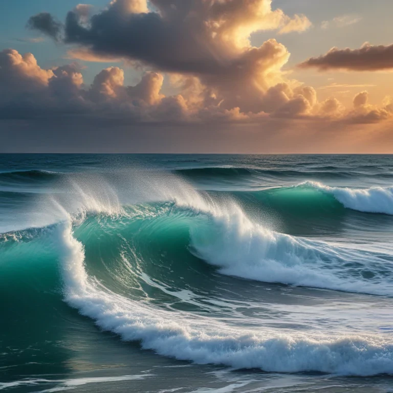 Majestic Ocean Waves Crashing Under a Colorful Sunset Sky