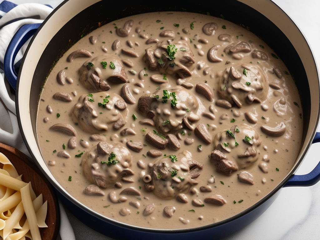 beef stroganoff in a dutch oven