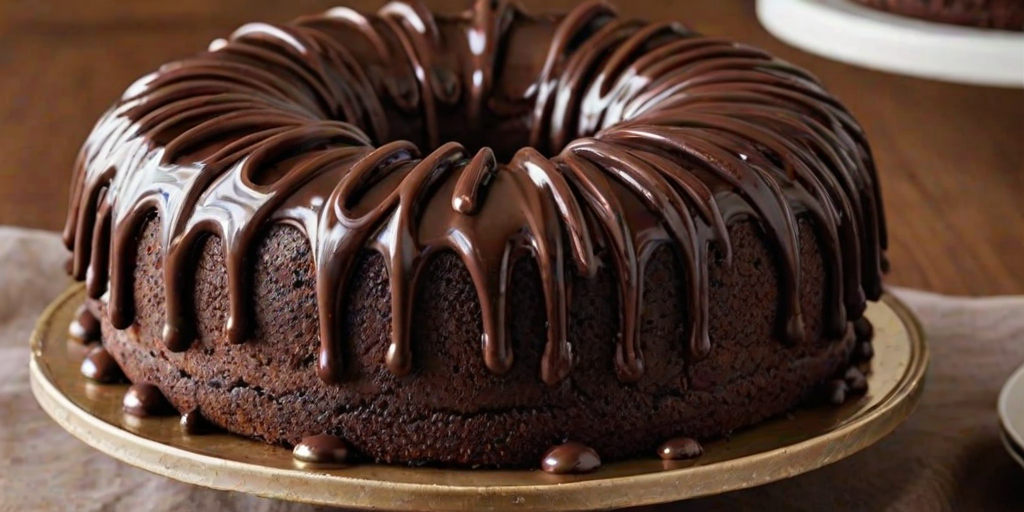 Create a delicious chocolate cake with rich chocolate frosting, topped with decorative chocolate swirls and a glossy chocolate drizzle around the edges. The cake should have a smooth texture and an inviting appearance, perfect for a celebration.