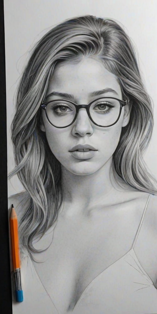 Gorgeous Adele Exarchopoulos, pencil sketch, portrait of Charming woman 1921s in glasses, hair style beatnik, outline, clear lines, fine lines, 8k