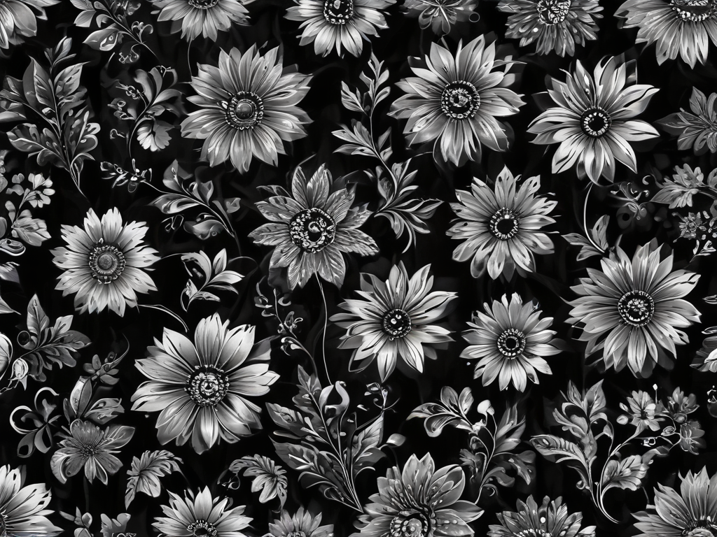 Elegant Black and White Floral Pattern with Intricate Flower Designs