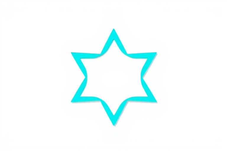 Create a vibrant turquoise star shape on a plain white background, captured with a DSLR camera at f/2.8 aperture, ISO 100, 50mm lens, top-down view, using soft diffused lighting for smooth shadows and enhanced color contrast.