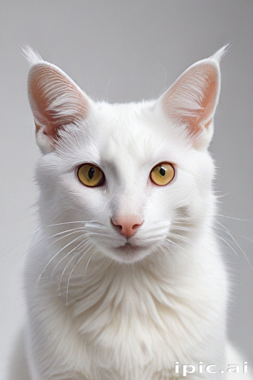 A Majestic White Cat with Striking Yellow Eyes Posing Elegantly.