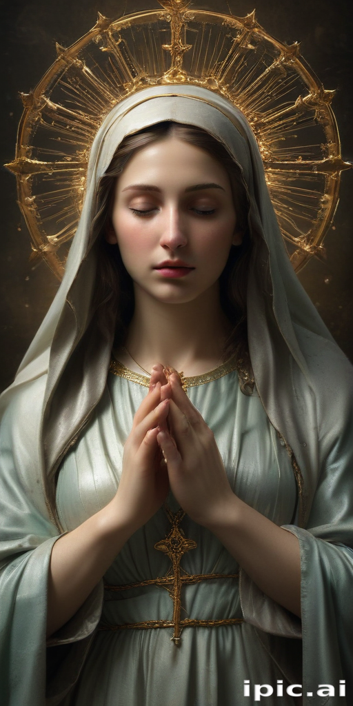 Serene Young Woman in Prayer with a Halo and Soft Light