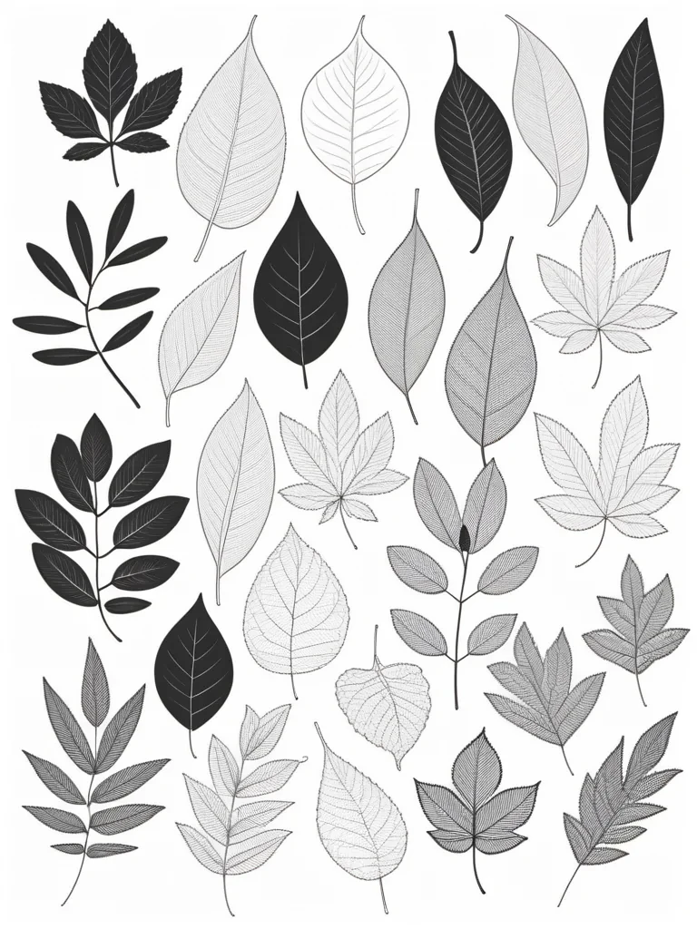 black and white leaf clipart