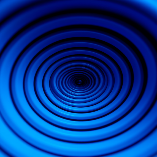 Create a high-resolution image of intricate blue circular patterns forming a spiral design with smooth gradients, shot with a Canon EOS R5, using a 50mm lens at f/1.8, ISO 100, and a shutter speed of 1/200s, with a macro perspective and vibrant color enhancement.