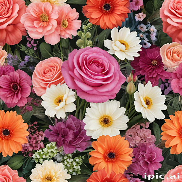 Vibrant Floral Arrangement Featuring Various Colorful Blooms and Lush ...