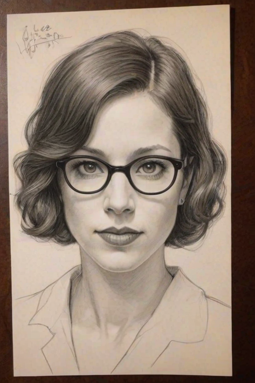 Wonderful Jackie Tohn, pencil sketch, portrait of Exquisite woman 1929s in glasses, hair style beatnik, outline, clear lines, fine lines, 8k