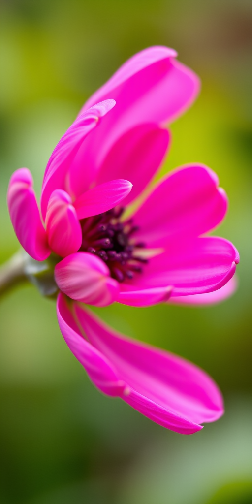 Create a high-resolution image of a stylized pink flower with circular petals, using a macro lens, shot at f/2.8 for a shallow depth of field, with a soft focus background, and a DSLR camera.