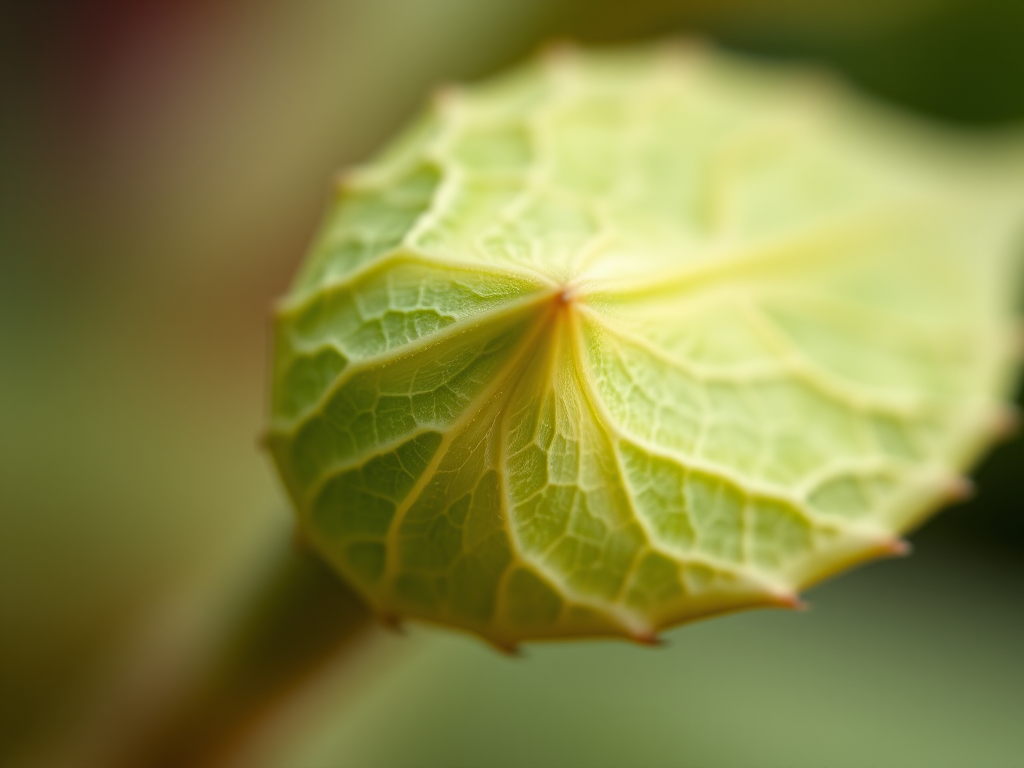 Create a detailed, high-resolution illustration of a leaf sprout with intricate veining, using a Canon EOS 5D Mark IV, 50mm lens, f/2.8 aperture, ISO 100, capturing a close-up view with natural lighting for enhanced texture and depth.
