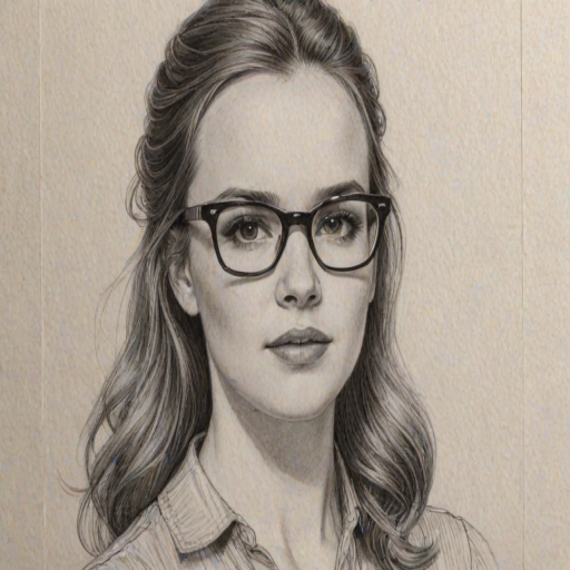 Exquisite Kay Panabaker, pencil sketch, portrait of Magnificent woman 1962s in glasses, hair style beatnik, outline, clear lines, fine lines, 8k