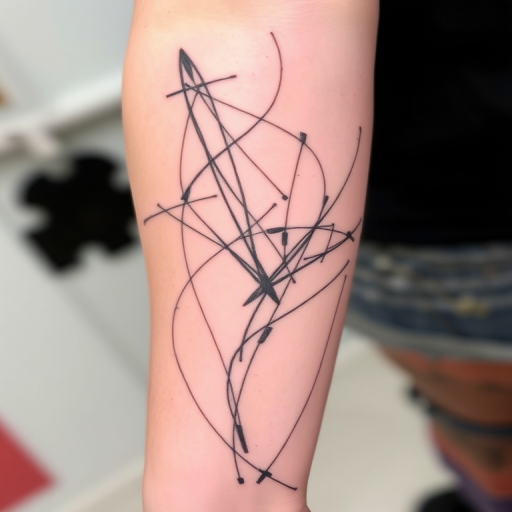 Sketch-style tattoo titled "Artistic Impressions" resembling a pencil or charcoal drawing with loose lines, shading, and a raw, unfinished quality that captures the artist's hand