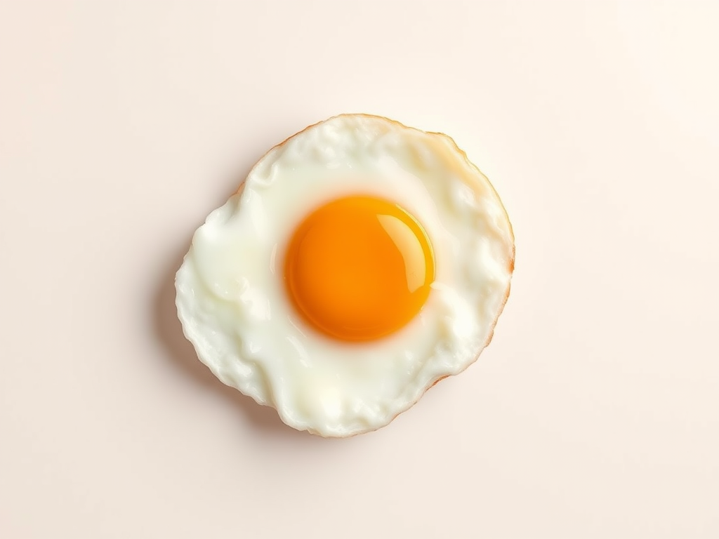 Generate a high-quality vector illustration of a sunny side up egg on a plain background, shot with a Canon EOS R5 at f/8 aperture, ISO 100, 50mm lens in a top-down view with soft lighting.