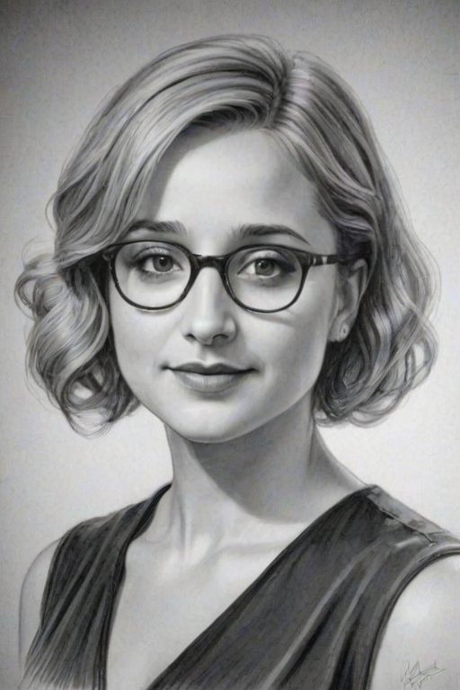 Pleasing Allison Mack, pencil sketch, portrait of Gorgeous woman 1930s in glasses, hair style beatnik, outline, clear lines, fine lines, 8k