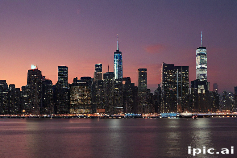 Stunning Twilight View of a Vibrant City Skyline at Dusk