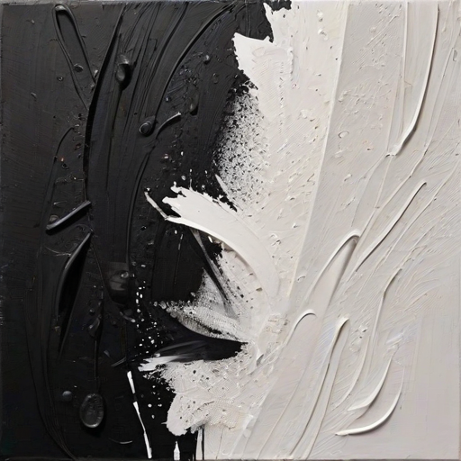 create an abstract black and white painting with bold brush strokes and textured layers