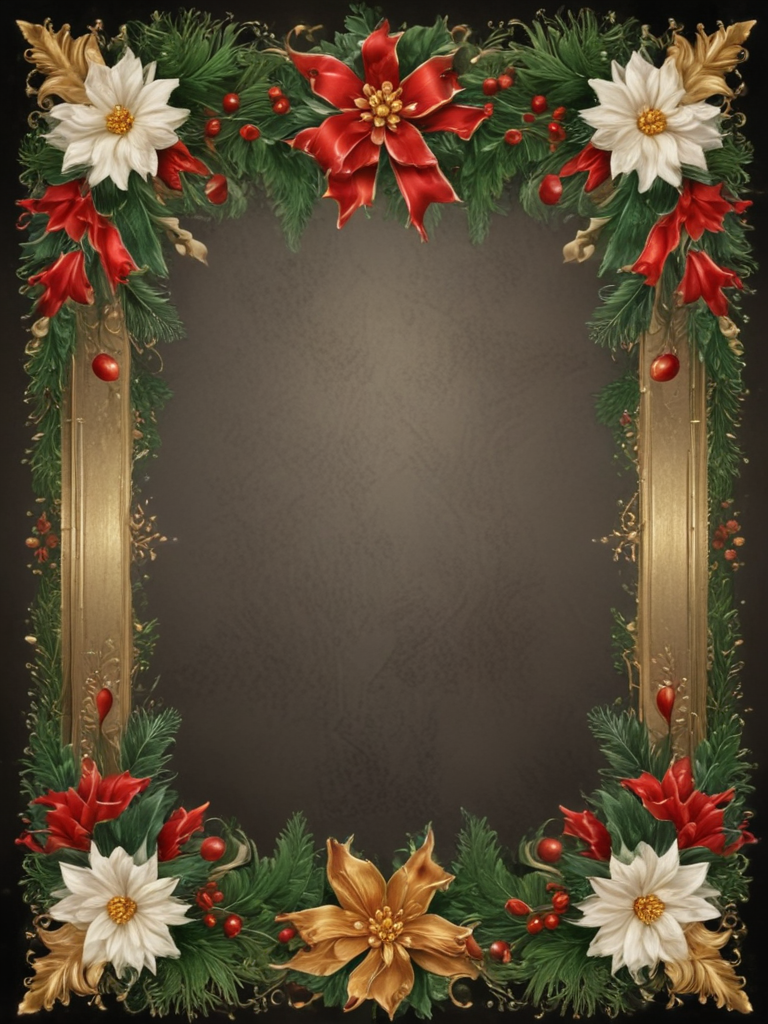 Elegant Holiday Frame Adorned with Festive Flowers and Greenery Accents
