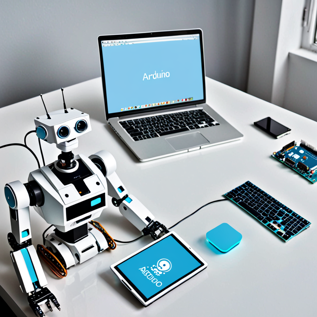 white a light blue desktop of programmer with a laptop on the desktop ...