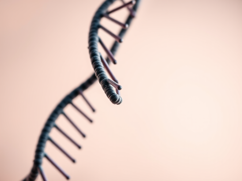 Create a high-resolution image of a stylized DNA double helix with smooth, clean lines, taken with a Canon EOS R5 at f/8, ISO 100, 1/200s, in a macro view with soft lighting to enhance detail and clarity.