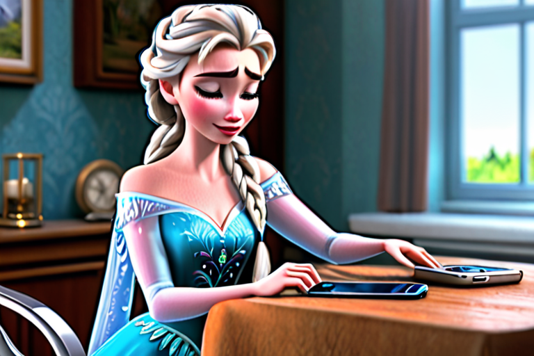 Elsa cry with her phone 3D Disney