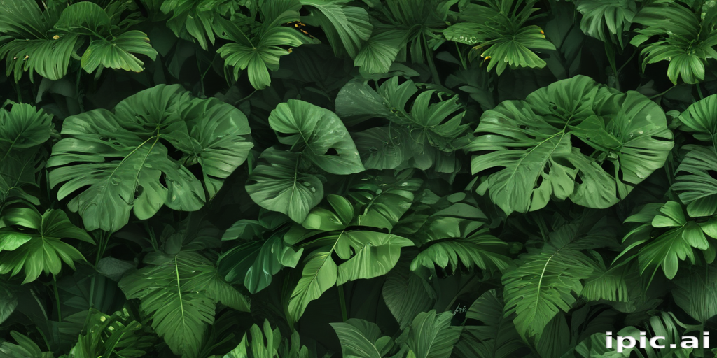 Lush Tropical Foliage: A Vibrant Display of Various Green Leaves.