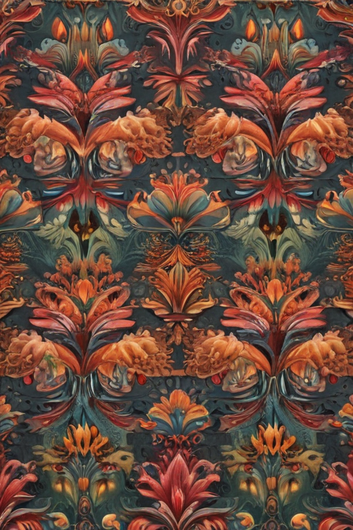 Intricate Floral Pattern with Vibrant Colors and Elegant Design Elements