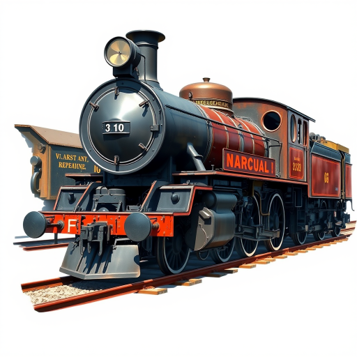 vintage steam locomotive illustration, high resolution, shot with a Canon EOS R5, 50mm lens, aperture f/2.8, ISO 100, natural lighting, focus on details and textures, clear background