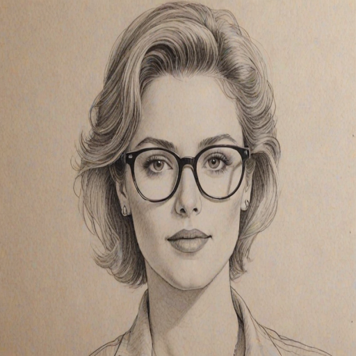Lovely Martha MacIsaac, pencil sketch, portrait of Stunning woman 1980s in glasses, hair style beatnik, outline, clear lines, fine lines, 8k