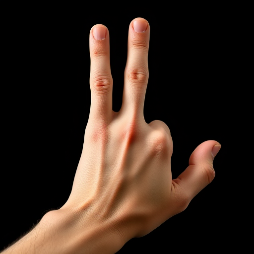 A close-up of a hand making the rock-on gesture against a solid black background, captured with a Canon EOS R5, 50mm lens, f/2.8 aperture, 1/125s shutter speed, ISO 100, in natural light for enhanced clarity and detail.