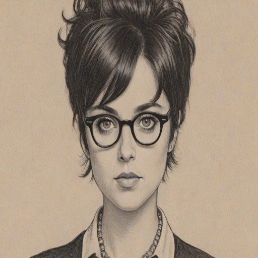 Appealing Billie Joe Armstrong, pencil sketch, portrait of Enchanting woman 1964s in glasses, hair style beatnik, outline, clear lines, fine lines, 8k
