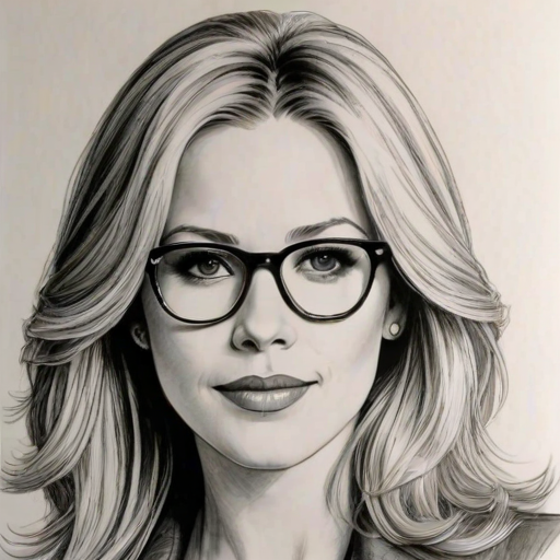 Ravishing Christina Applegate, pencil sketch, portrait of Delightful woman 1978s in glasses, hair style beatnik, outline, clear lines, fine lines, 8k