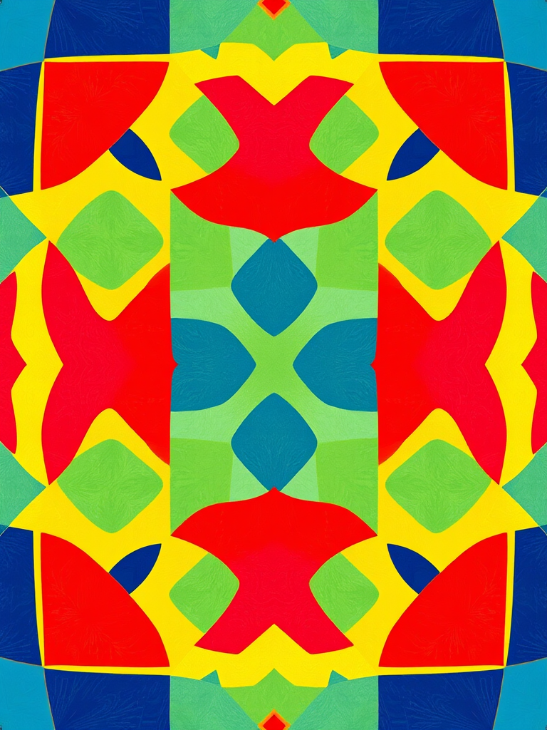 Create a vibrant geometric pattern with contrasting colors and a dynamic layout, captured with a DSLR camera at f/2.8, ISO 100, and a focal length of 50mm, using a top-down view to enhance depth, ensuring high-quality digital clarity.