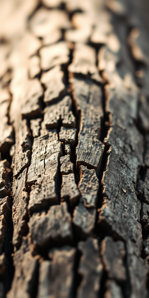 Capture a close-up of a weathered log with intricate bark patterns, natural sunlight highlighting textures, use a DSLR camera with a 50mm lens, aperture f/2.8, ISO 100, focus on the details, shallow depth of field.