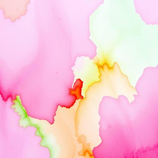 Create an abstract watercolor image with vibrant shades of pink and green, utilizing a DSLR camera, 50mm lens, f/2.8 aperture, ISO 100, and a natural light view from a slightly above angle to enhance texture and color depth.