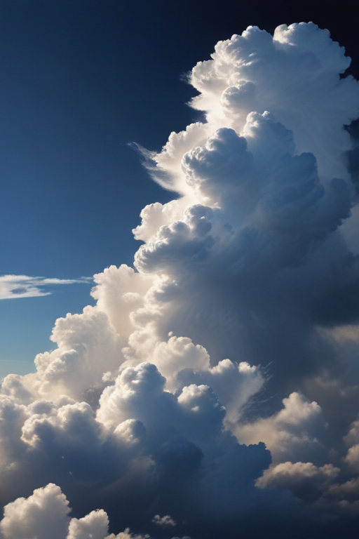 Majestic Clouds Towering Against a Deep Blue Sky at Sunset.