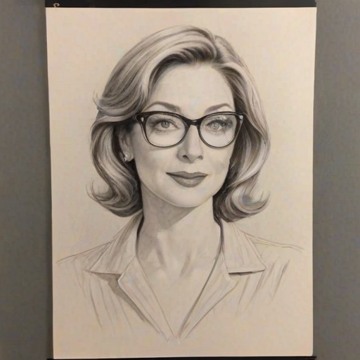Pleasing Sharon Lawrence, pencil sketch, portrait of Superb woman 1931s in glasses, hair style beatnik, outline, clear lines, fine lines, 8k