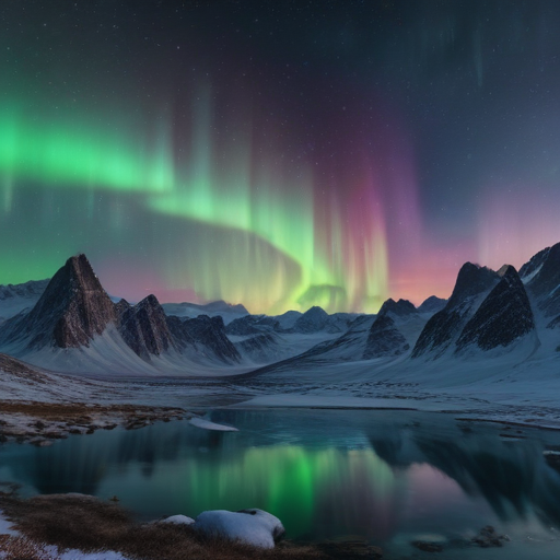 Majestic Northern Lights Dancing Over Snow-Capped Mountains and Serene ...