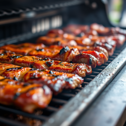 high-resolution close-up of grilled meats on a barbecue, vibrant colors, natural lighting, shallow depth of field, DSLR camera, 50mm lens, aperture f/1.8, ISO 200, 1/200 sec exposure
